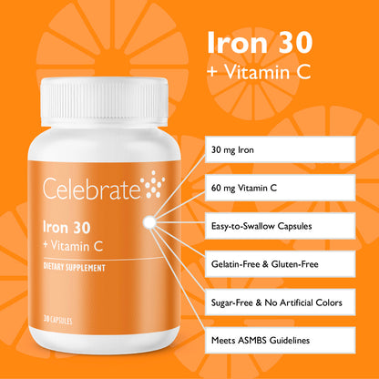 Iron 30mg + Vitamin C Supplement Capsules