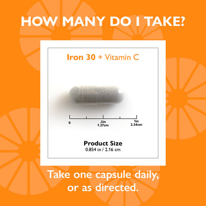 Iron 30mg + Vitamin C Supplement Capsules