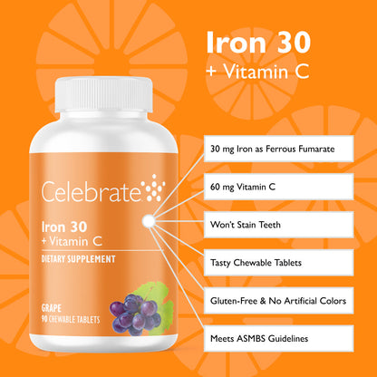 Iron 30 mg + Vitamin C Chewable Tablets, Grape
