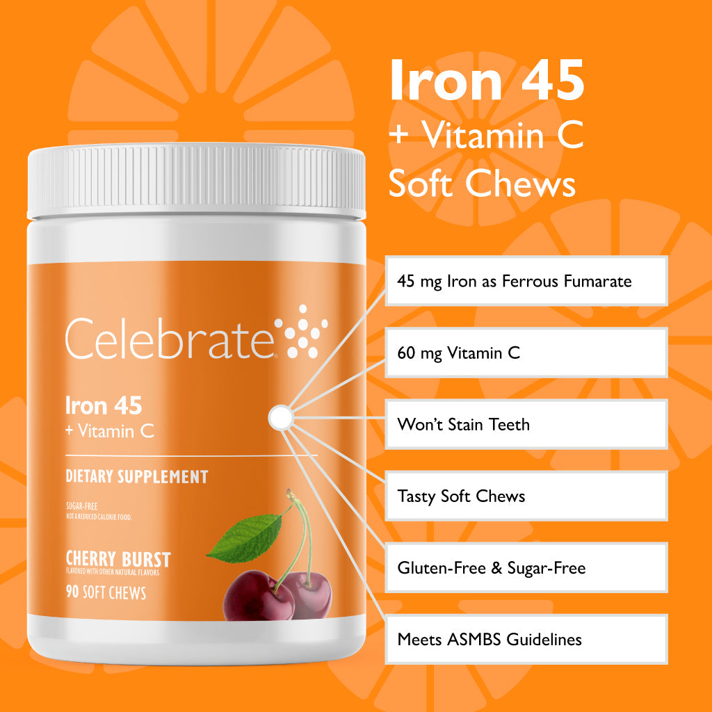 Iron 45 mg  + Vitamin C Soft Chews, Cherry Burst
