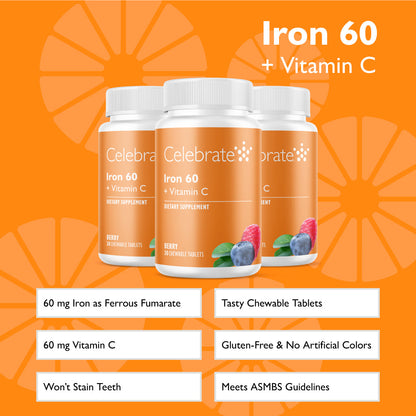 Iron 60 mg + Vitamin C Chewable Tablets, Berry