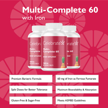Multi-Complete 60 Bariatric Chewable Multivitamin with Iron, Tropical