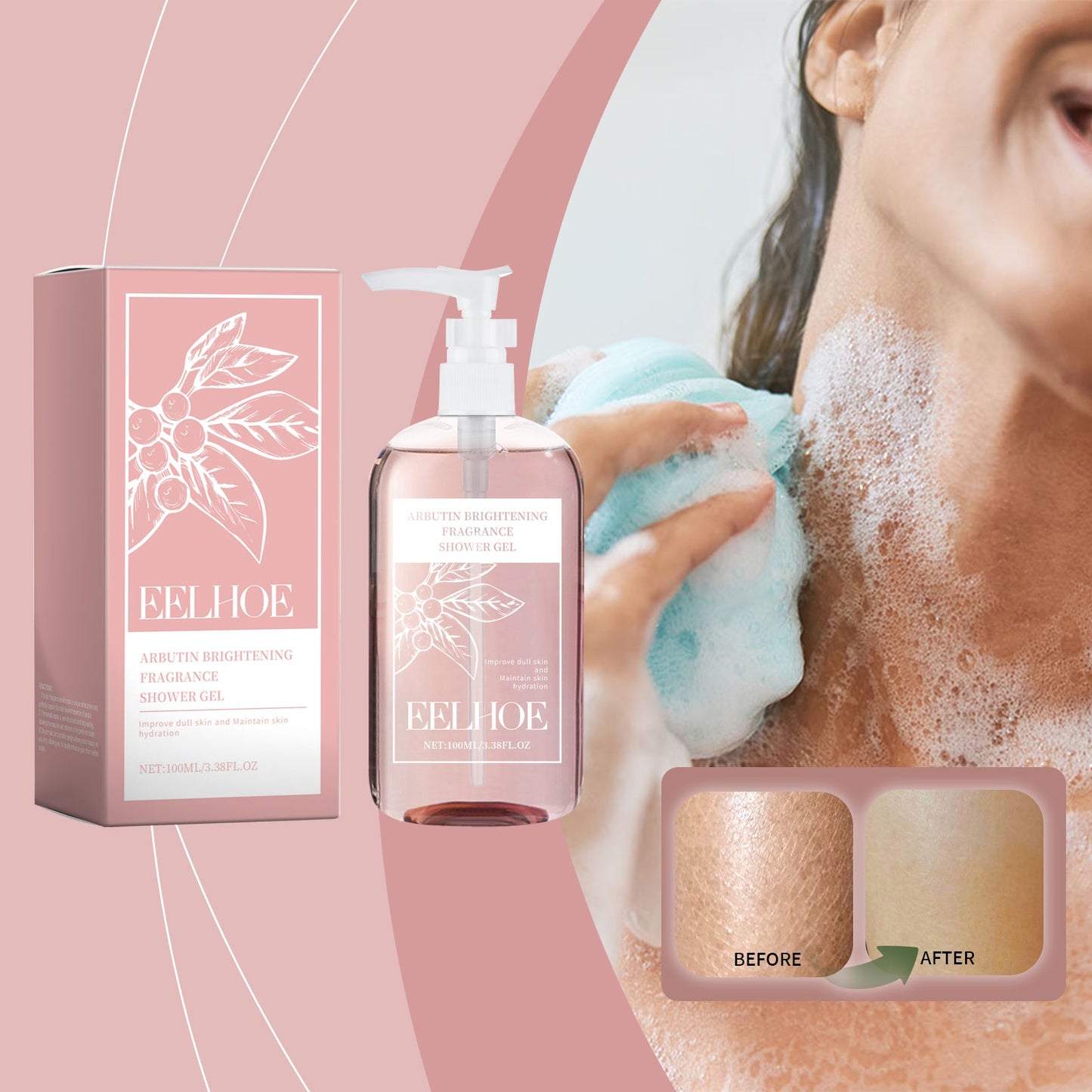 EELHOE Arbutin Shower Gel Fragrance Fresh And Gentle Clean Skin Exfoliating Nourishing Skin Care Shower Gel