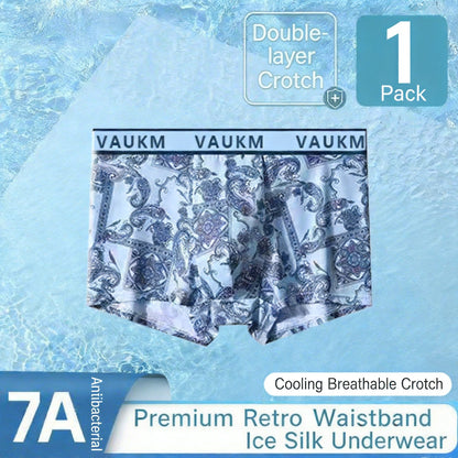 New Chinese Style Men's Ice Silk Underwear Men's Boxer Briefs Breathable Large Size Antibacterial Printed Boxer Shorts Manufacturer Wholesale