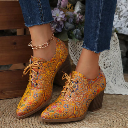 Point Toe Block Heels Ankle Boots