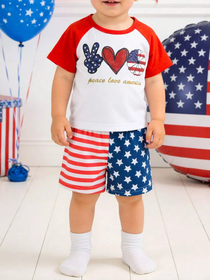 Children's Patriotic Peace Love America Tee and Shorts Set
