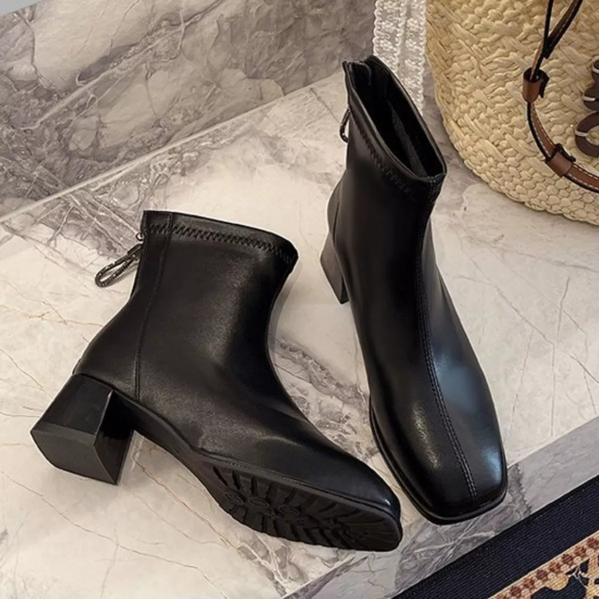 Square Toe Block Heels Boots