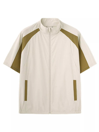 Men's Color Block Zip Up Short Sleeve Jacket