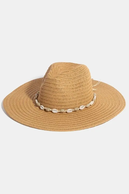 Fame Shell Beaded Wide Brim Straw Hat