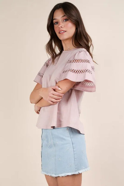 VERY J Lace Trim Sleeve Top