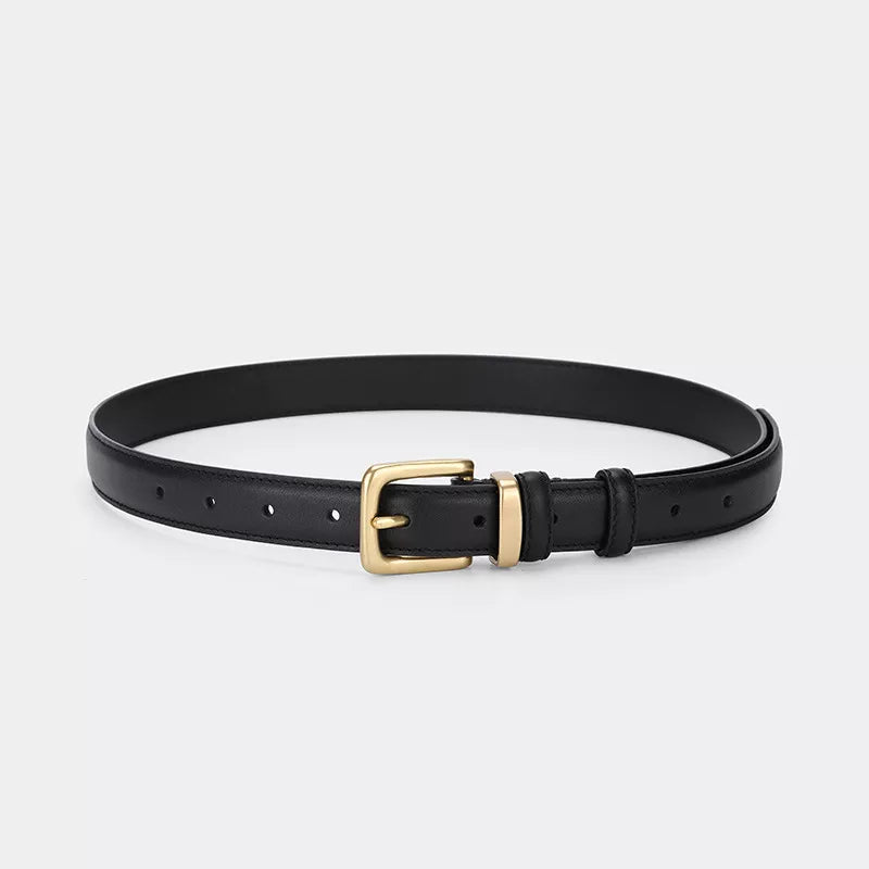Classic Leather Belt with Golden Buckle