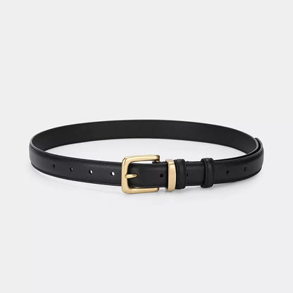 Classic Leather Belt with Golden Buckle