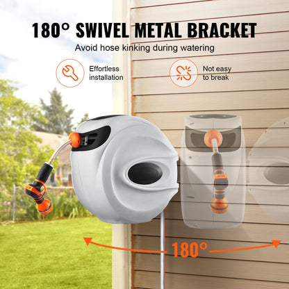 VEVOR Retractable Hose Reel Water Hose Reel Swivel Wall-Mounted