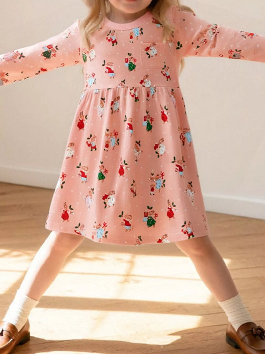 Children's Christmas Print Long Sleeve Dress