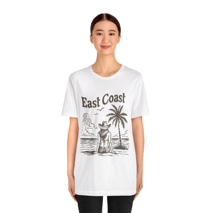 TS-038ML-24 women’s beach sketch shirt beach scene tee for women woman sitting on beach t-shirt beach lover shirt women’s coastal Art graphic tee