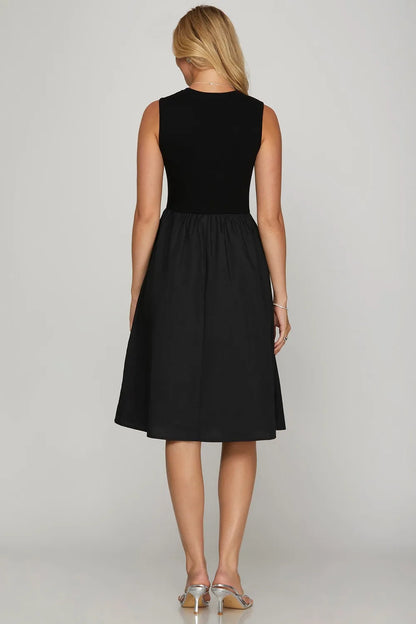She + Sky Full Size Sleeveless Poplin Woven Midi Dress with Pockets Plus Size