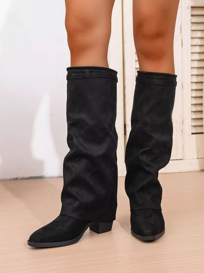 Point Toe Block Heels Boots