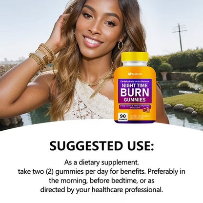 Night Time Burn Gummies, Grape Flavored, Vegan & Gelatin-Free, Supports Carbohydrate Balance & Healthy Metabolism, 90 Gummies