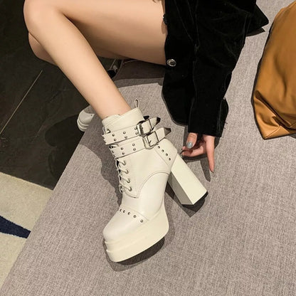 Round Toe Block Heels Boots