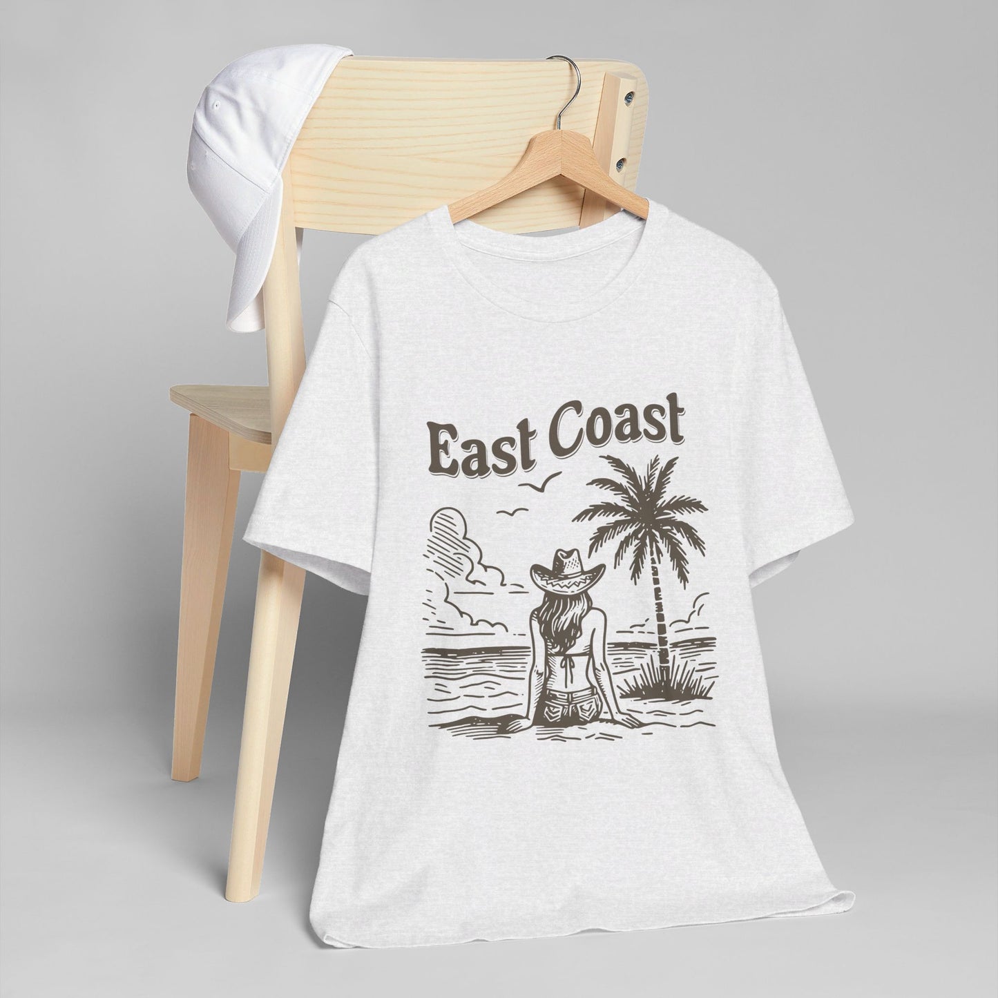 TS-038ML-24 women’s beach sketch shirt beach scene tee for women woman sitting on beach t-shirt beach lover shirt women’s coastal Art graphic tee