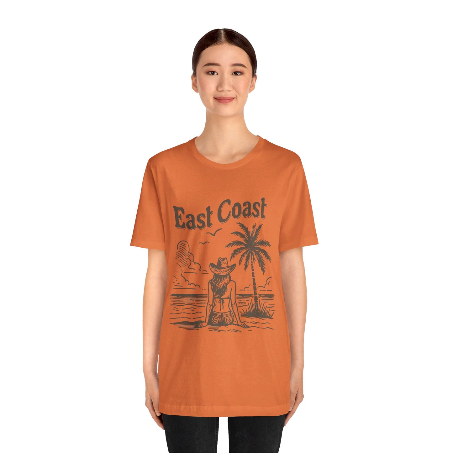 TS-038ML-24 women’s beach sketch shirt beach scene tee for women woman sitting on beach t-shirt beach lover shirt women’s coastal Art graphic tee