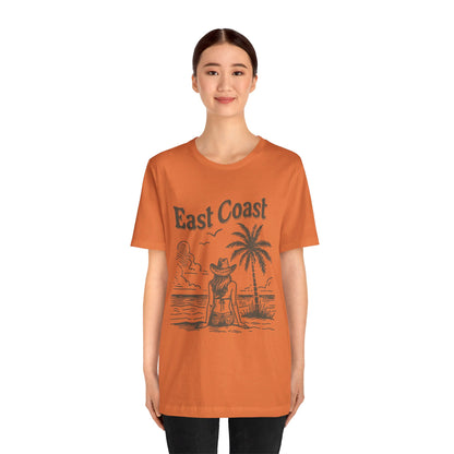 TS-038ML-24 women’s beach sketch shirt beach scene tee for women woman sitting on beach t-shirt beach lover shirt women’s coastal Art graphic tee