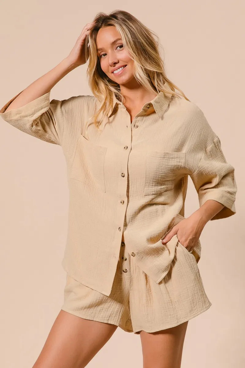 BiBi Crinkle Gauze Shirt and Short Set