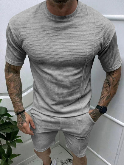 Men's Full Size Round Neck Tee and Shorts Set Plus Size