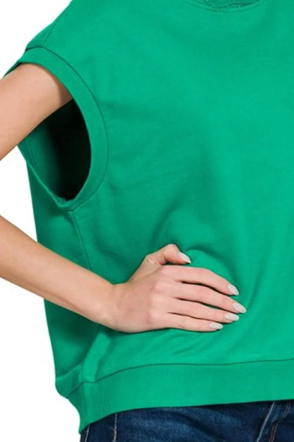 Zenana French Terry Round Neck Cap Sleeve T-Shirt