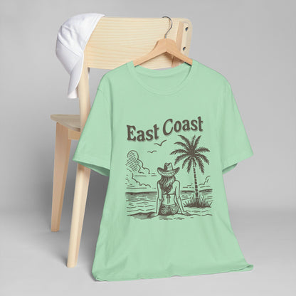 TS-038ML-24 women’s beach sketch shirt beach scene tee for women woman sitting on beach t-shirt beach lover shirt women’s coastal Art graphic tee