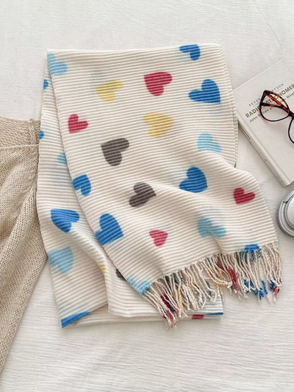 Heart Patterned Tassel Scarf