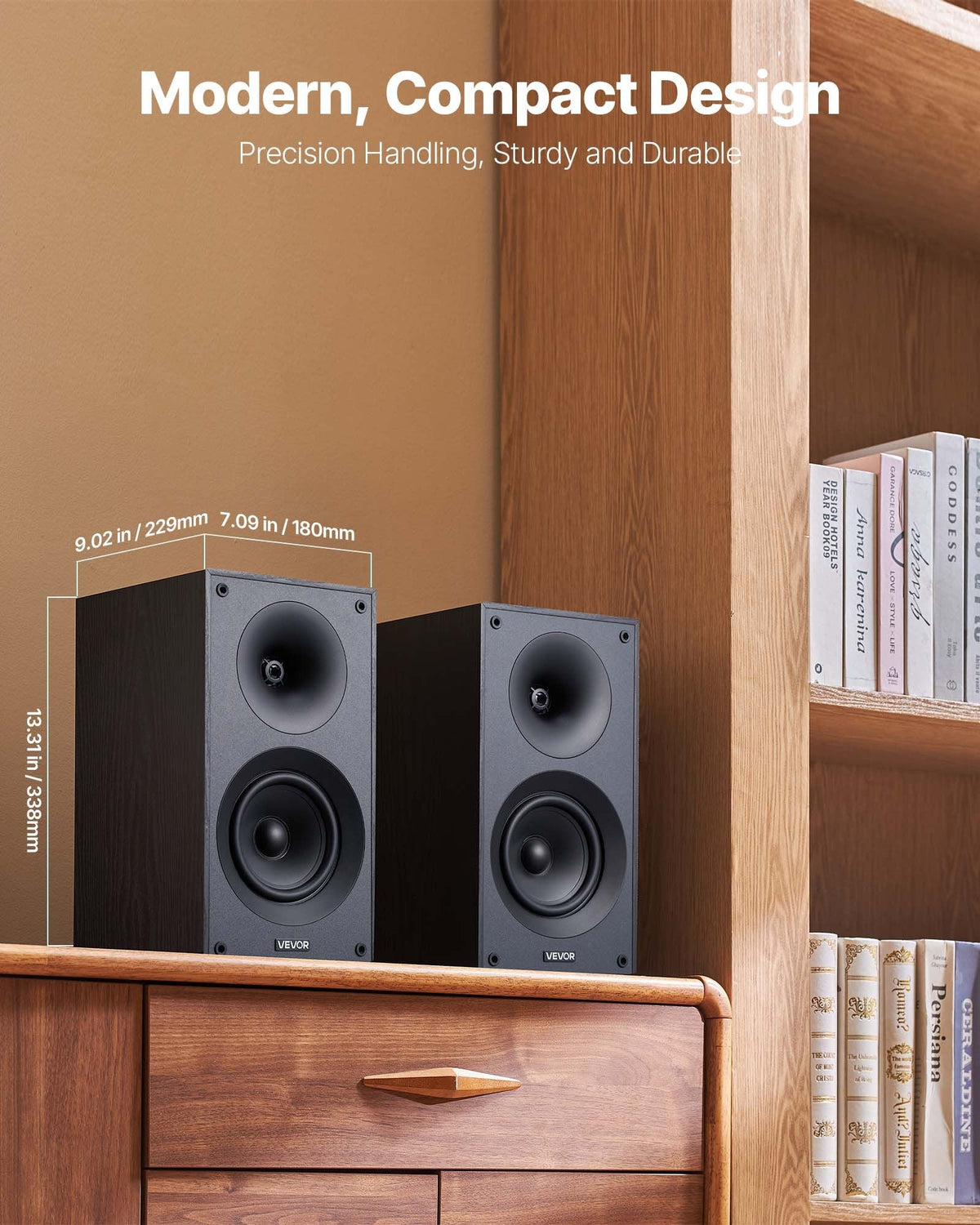 Passive Bookshelf Home Speakers Pair Of Stereo Audio Speakers Cone 65Hz-20KHz