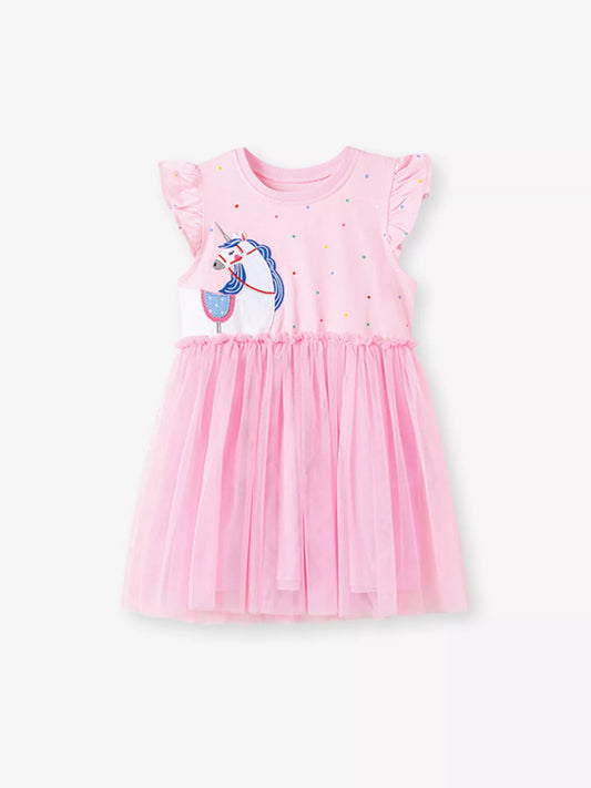 Children's Unicorn Ruffle Sleeve Tulle Dress