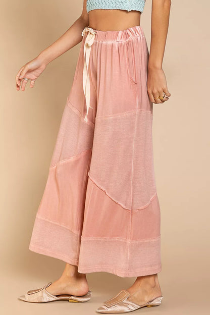POL Elastic Waistband Wide Leg Pants with Drawstring