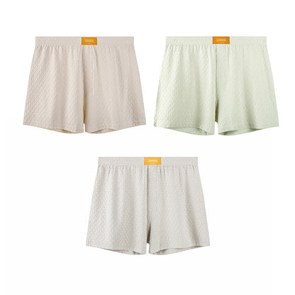 Mens Solid-color Mid-rise Textured Soft Boxer Briefs