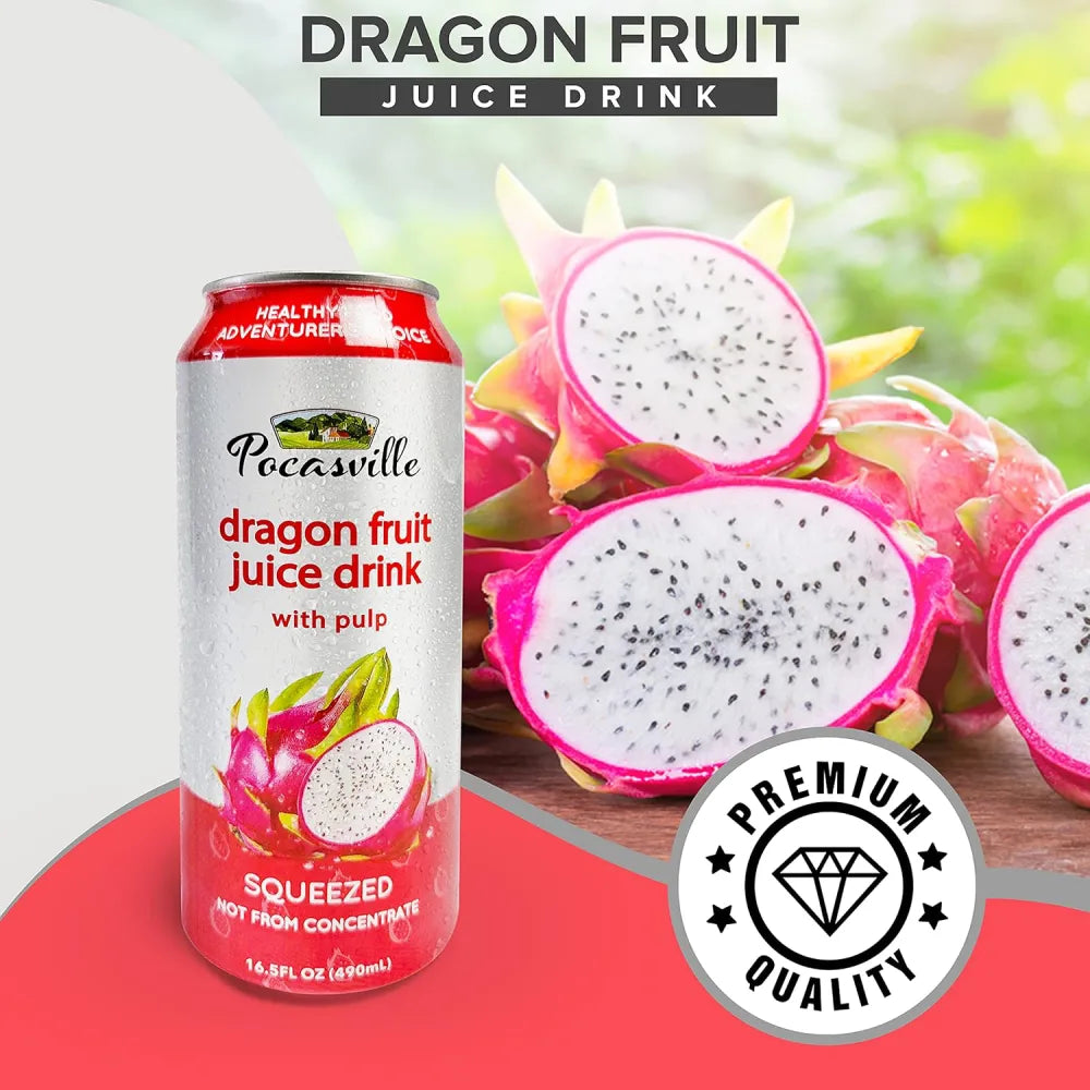 Pocasville Dragon Fruit/Pitaya Juice Drink with Pulp (30% Fruit Juice) 16.5 oz