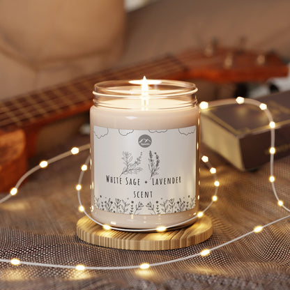 White Sage Lavender Scented Soy Candle | Calm Relaxation Gift, Aromatherapy Candle, Home Decor, Self-Care, Eco-Friendly -- 9oz