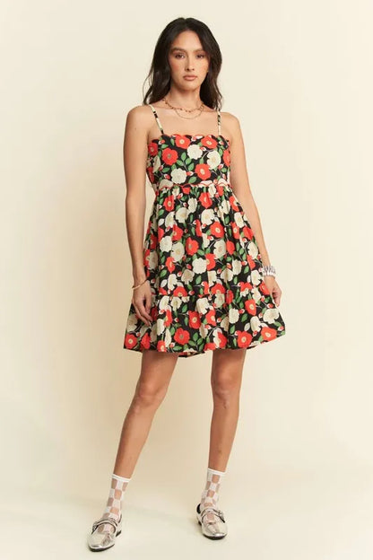 Davi & Dani Floral Scalloped Cutout Back Mini Dress