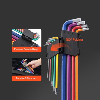 VEVOR Hex Key Allen Wrench Set 22pcs SAE And Metric Long Arm Ball End Key Set