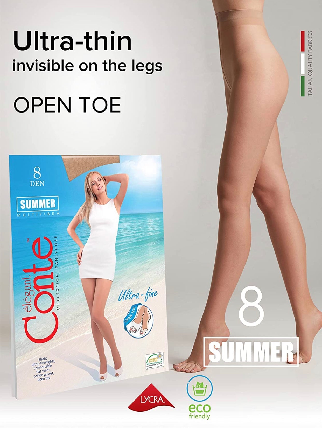 Conte Summer 8 Den Open Toe - Classic Ultra-thin Invisible Women's Pantyhose (14С-31СП)