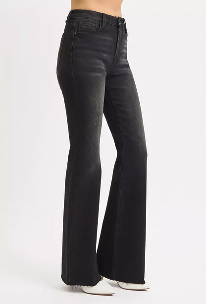 RISEN Full Size High Rise Flare Raw Cut Hem Jeans Plus Size