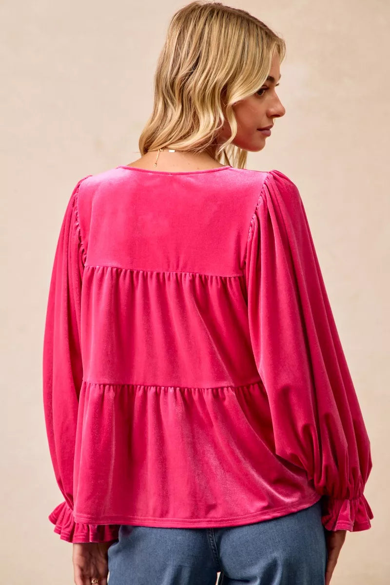 BiBi Christmas Theme Velvet Bow Tied Blouse