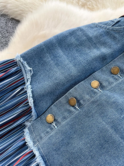 Full Size Striped Patchwork Denim Skirt Plus Size