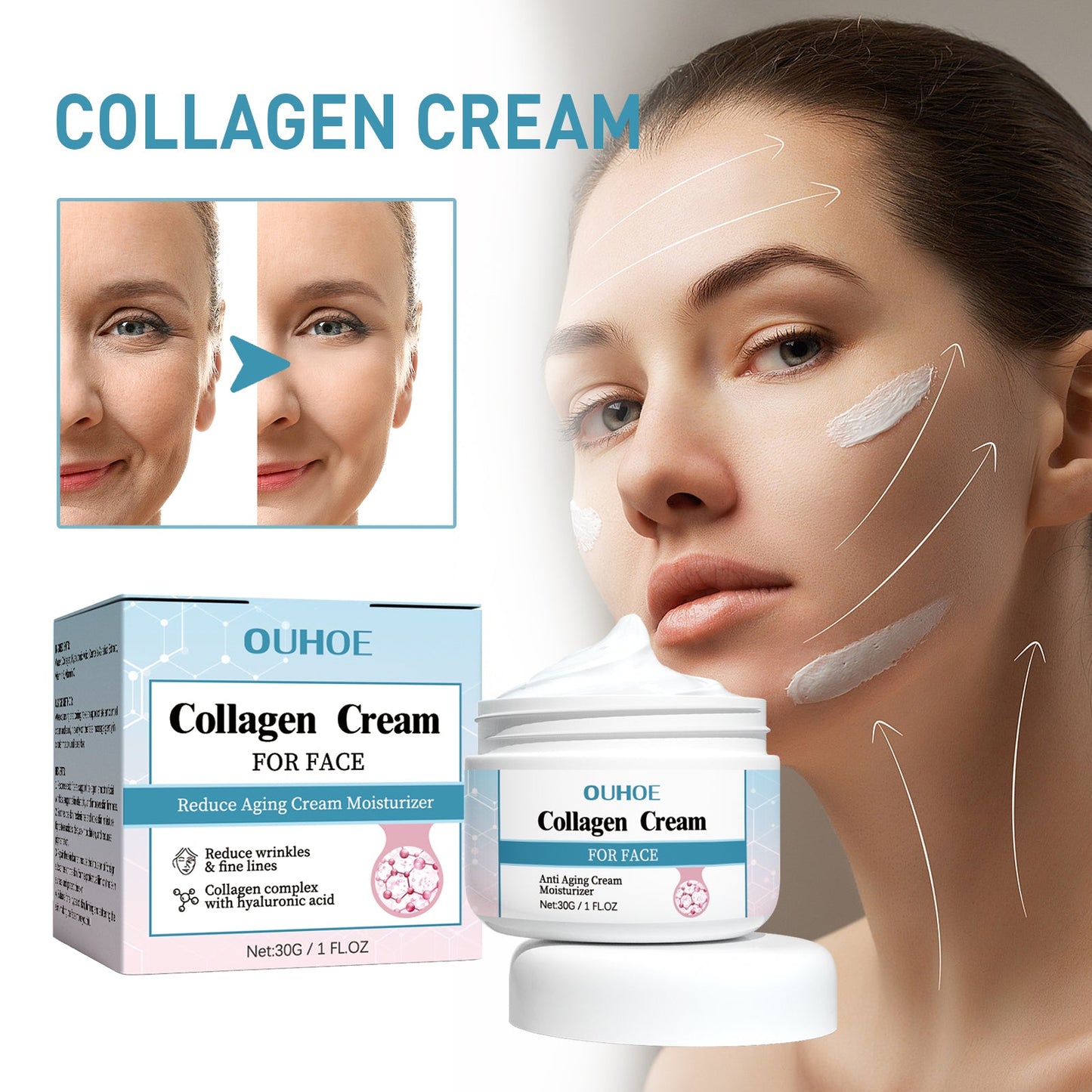 OUHOE Collagen Anti-Wrinkle Cream, Moisturizes Tightens Tender Skin And Anti-aging Face Cream