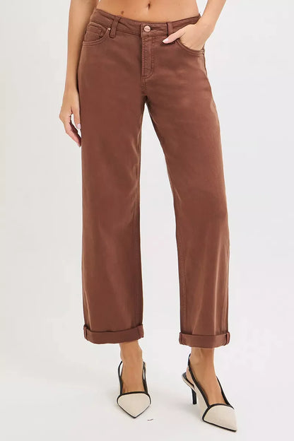 RISEN Full Size Tummy Control Mid Rise Ankle Barrel Baggy Plus Size