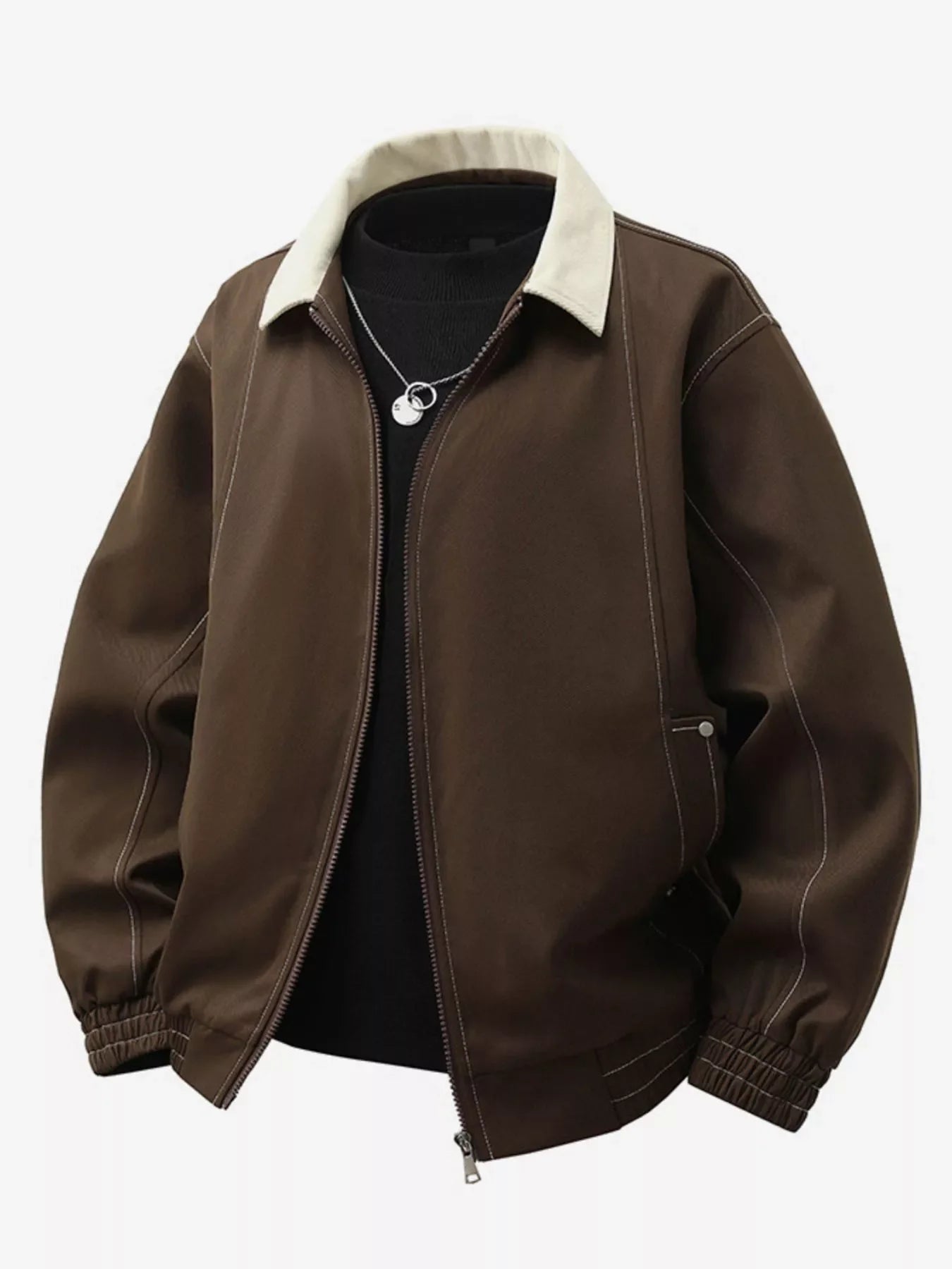 Men's Plus Size Collared Neck Zip-Up Jacket