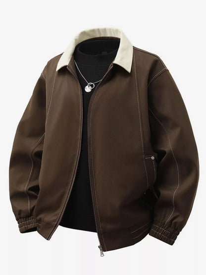 Men's Plus Size Collared Neck Zip-Up Jacket