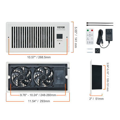 VEVOR Register Booster Fan, Quiet Vent Booster Fan Fits Register Holes, With Remote Control And Thermostat Control, Adjustable Speed For Heating Cooling Smart Vent, White