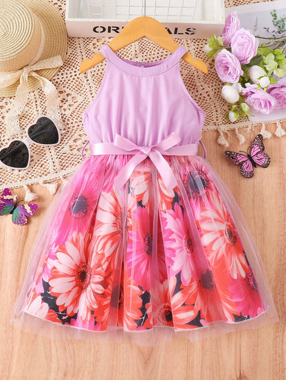Children's Floral Print Sleeveless Dress