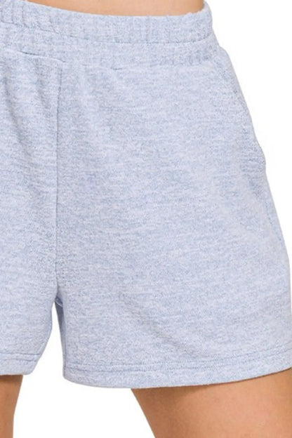 Zenana Soft Melange Hacci Elastic Waist Band Shorts